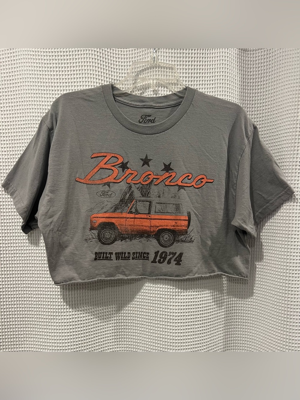 Ford Bronco women’s cutoff T-Shirt in Gray and Orange